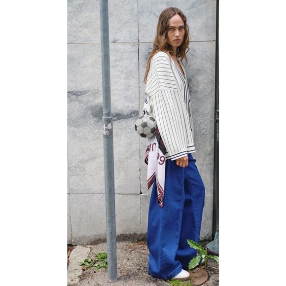 BAUM UND PFERDGARTEN Women Noiella Trousers Pants Blue Depths Wide Leg Jeans 42 - Picture 6 of 10